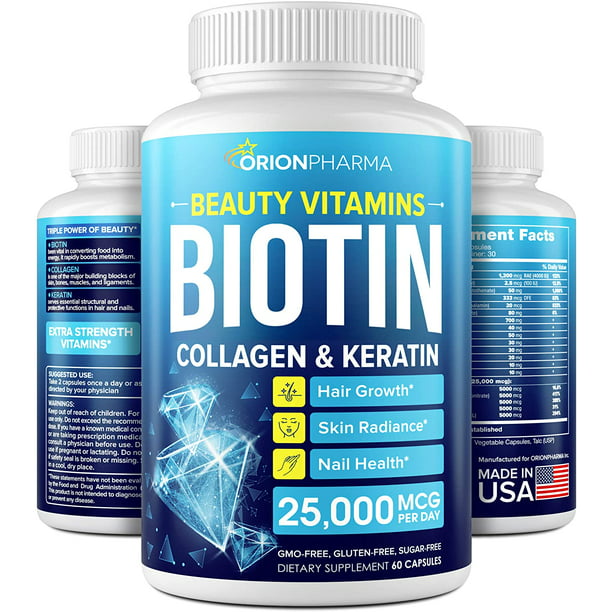 Biotin Keratin & Collagen Capsules - Made in USA - Natural Marine Collagen,  Keratin & Biotin for Hair