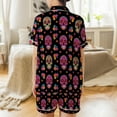 thumbnail image 3 of Lotusprinthandmade Sugar Skull All-over Print Satin Short-Sleeve Pajamas Set (5XL), sugar skull pajama set, halloween sleepwear for women, 3 of 6