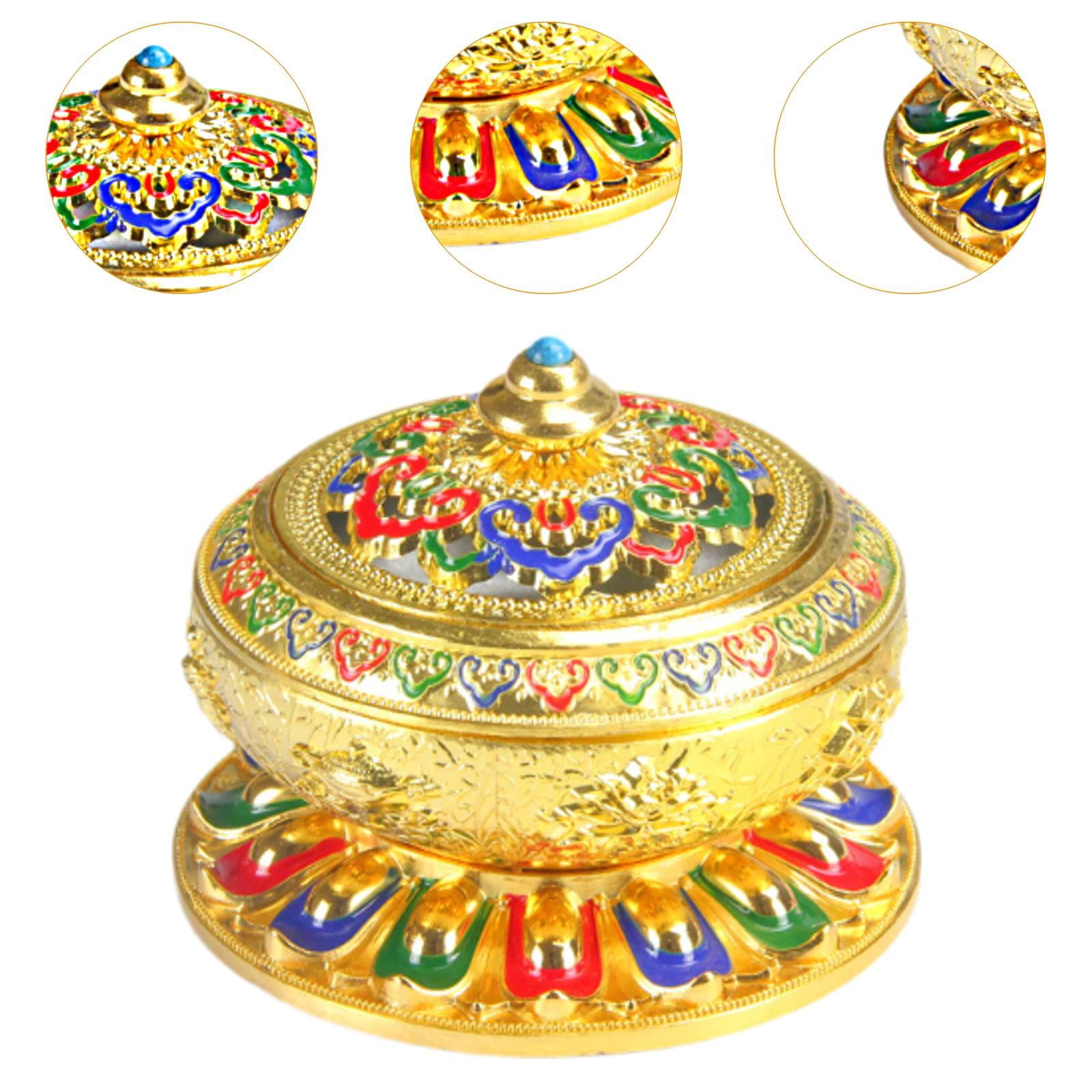 Esquirla Enamel Incense Burner Incense Holder Art Craft with Cover Versatile Censer Stand for Office Tea Room Centerpiece Outdoor Gold