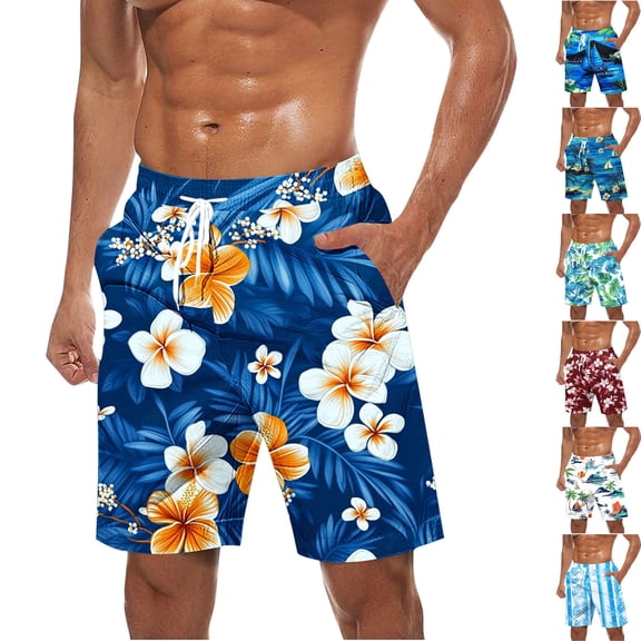 Purcolt Men's Swim Trunks, Quick-Dry Loose Fit Breathable Drawstring Summer Casual Hawaiian Beach Long Board Shorts Bathing Suits with Pockets