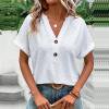 thumbnail image 1 of Women's Casual V-Neck Short Sleeve T-Shirt Soft Polyester Button Top Fashion Solid Color Blouse for Daily Work Vacation Party Spring Summer Fall, 1 of 9