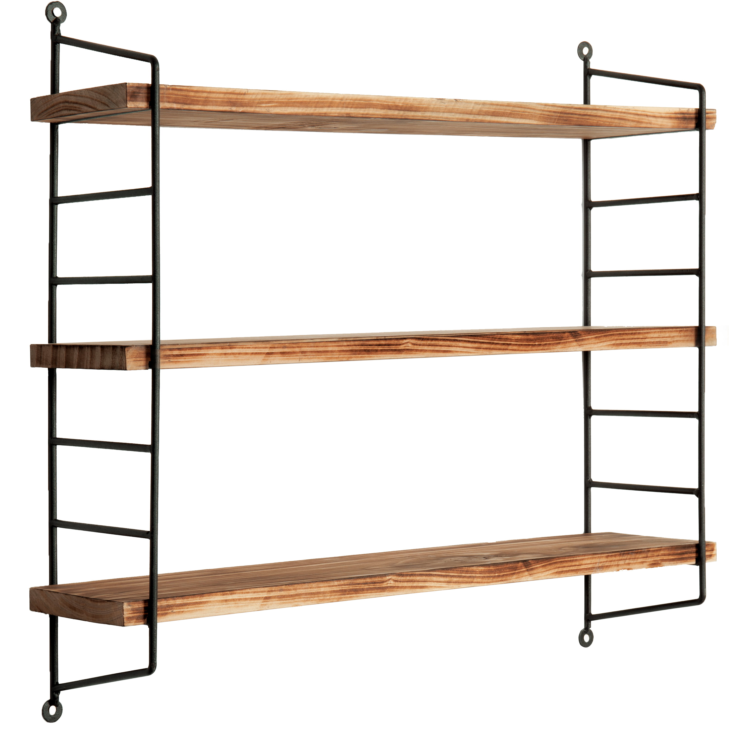 MyGift 3-Tier Modern Industrial Metal /& Torched Wood Adjustable Wall Mounted Floating Shelf