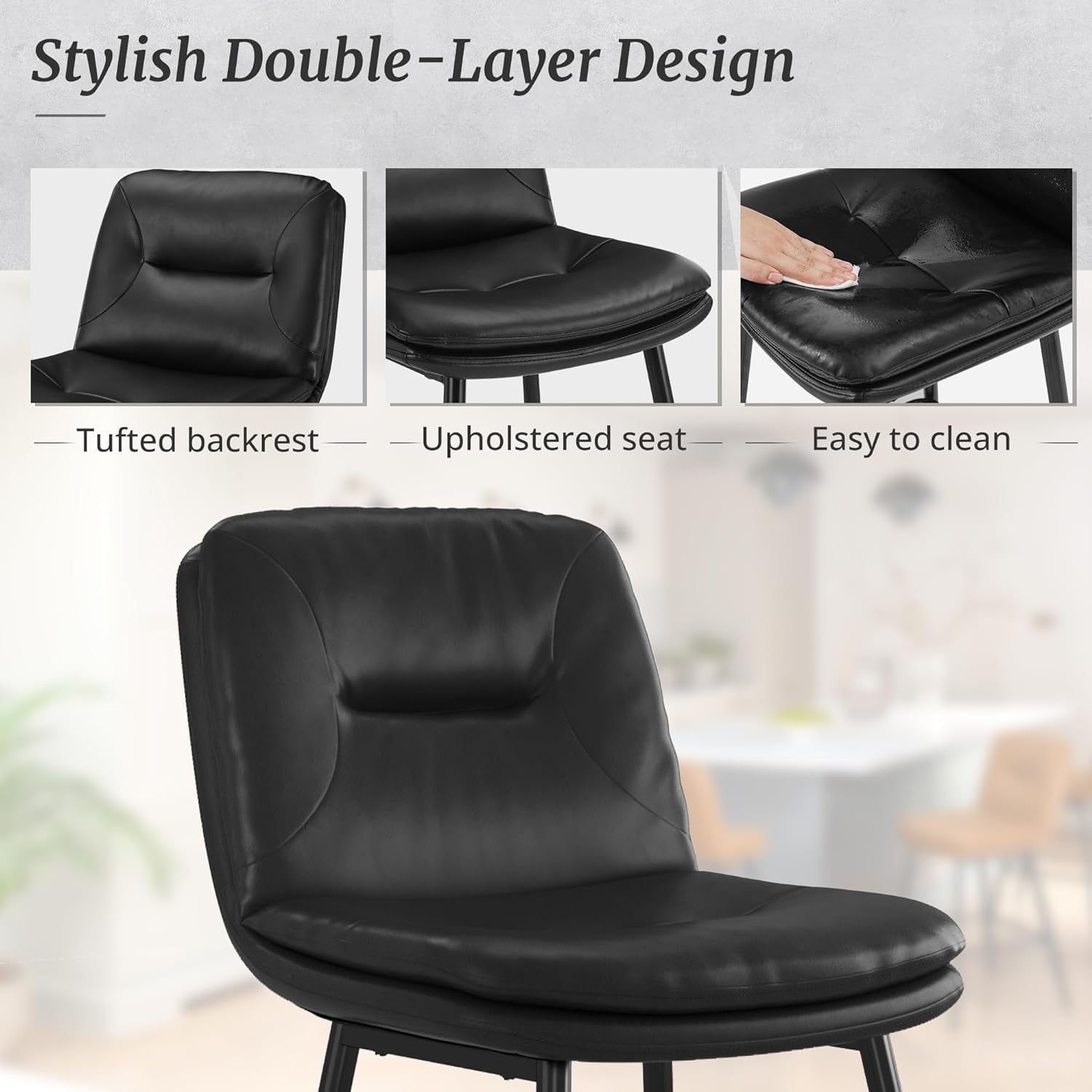 Dycanpo 24”H Bar Stools Set of 4, Double-Layer Upholstered, for Home Kitchen, Black