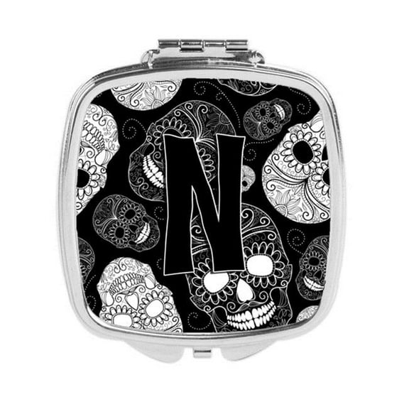 Carolines Treasures  Letter N Day of the Dead Skulls Black Compact Mirror