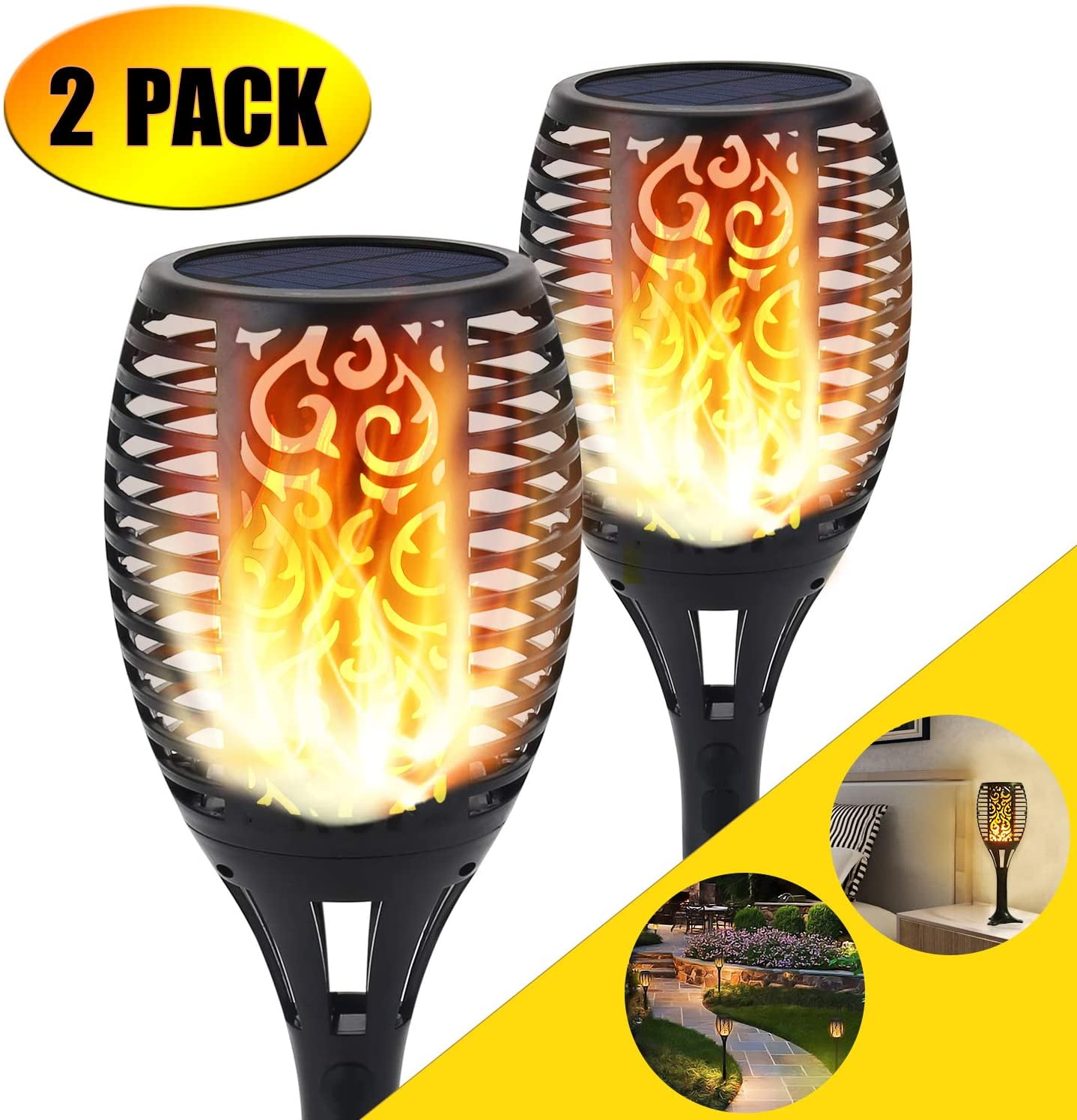 Dervish Solar Torch Light with Dancing Flickering Flame 43 Set of 4 Outdoor Waterproof Decoration Lighting Dusk to Dawn Auto On/Off 51 LED 