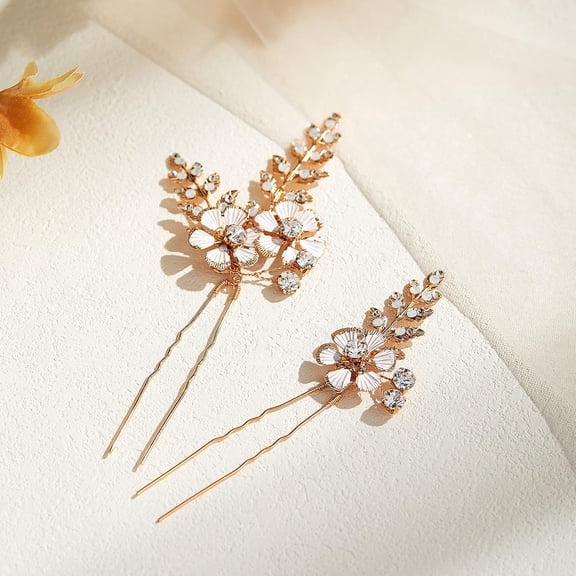 2 Pcs Wedding Hair Combs for Brides Bridesmaid Flower Hair Pins Bridal Hair Pieces Wedding Hair Accessories for Women Girls (Gold)