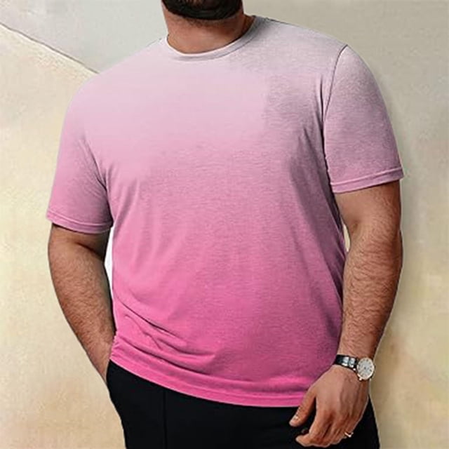 Tops para hombre, blusas y camisas de manga corta con cuello redondo para hombre, blusa informal grande con cuello redondo y manga corta degradada, blusa de poliéster para hombre