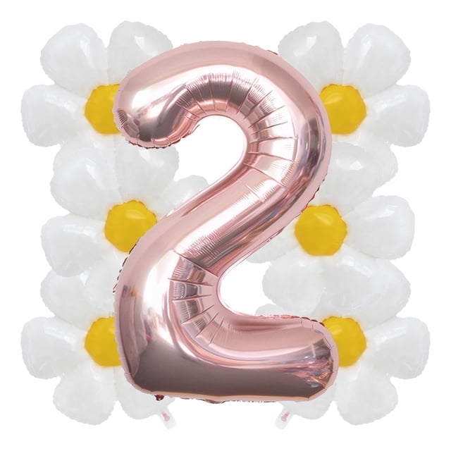 Set de globos Antwhale número 40" en oro rosa con margaritas