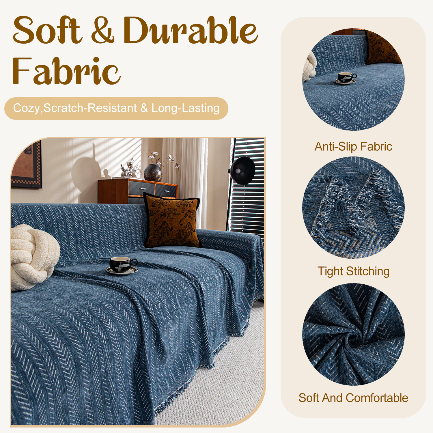 Jessy Home Sofa Cover Slipcover Couch Cover Protector Durable Multi-Function Furniture Cover for Dogs Cats Home Decor 71"x 134"Deep Blue
