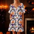 thumbnail image 2 of FAHXNVB Women's Halloween Nightgowns Ghost Pumpkin Print V Neck Mini Sleepshirts Ruffle Short Sleeve Loungewear PJs Dress with Pocket S-XXL, 2 of 4