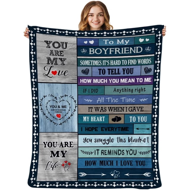 LHSHID to My Boyfriend Blanket I Love You Gifts for Him Best Birthday Christmas Valentines Day Anniversary Romantic Gifts Super Soft Bedding Sofa Throw Blanket Boyfriend Gift 40"x50"