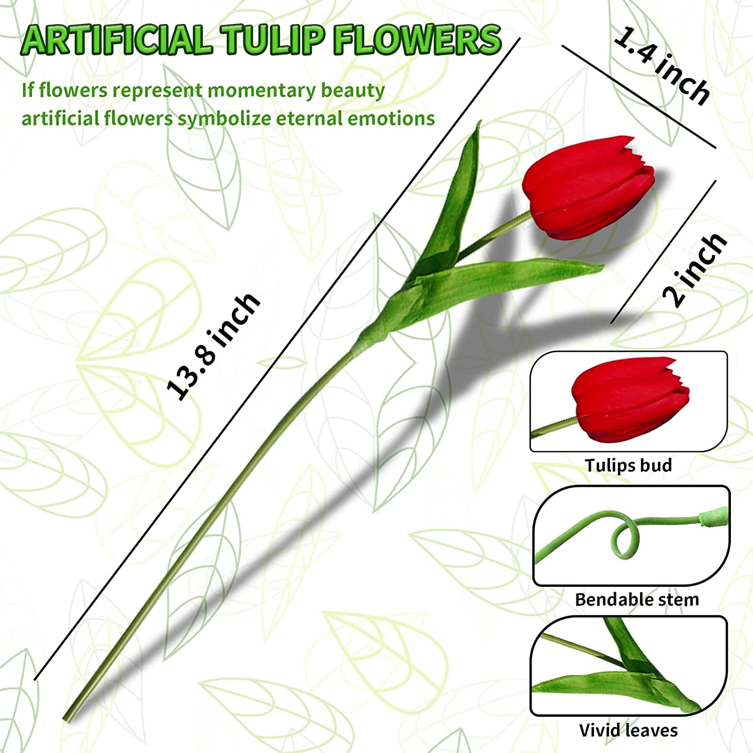 30Pcs Artificial Red Tulip Flowers Faux Tulip Stems PU Real Touch Tulips 13.7" for Spring Easter Vase Wedding Bouquets Floral Arrangements Wreath Table Centerpiece Indoor Outdoor Decoration