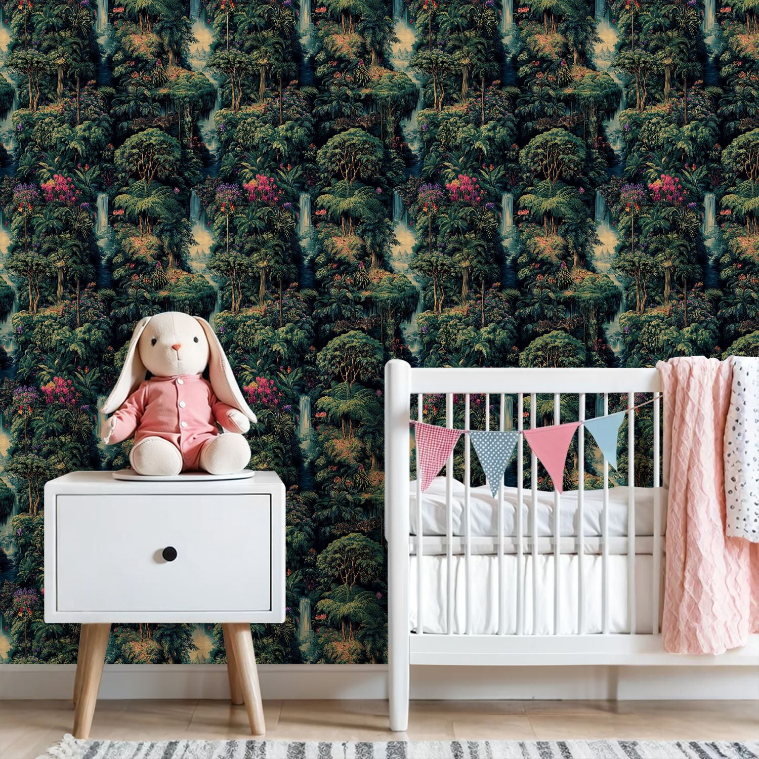 Peel and Stick Wallpaper Tropical Jungle Waterfalls Vibrant Floral Wall Mural 23.6in x 9.8ft Self Adhesive Removable Wall Paper Renter Friendly Wallpaper for Nursery Bedroom Cabinets