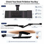 Uncaged Ergonomics KT2 Adjustable Under-Desk Keyboard Tray with Mouse Pad for Standing Desks, Black