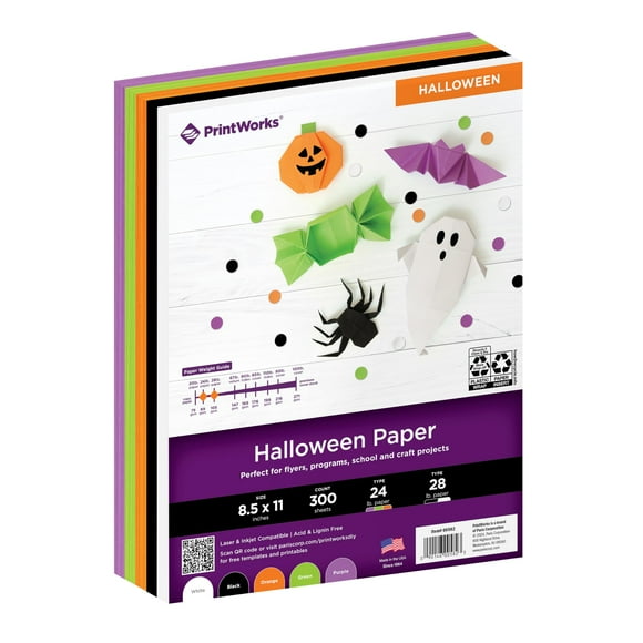 Papel PrintWorks para Halloween, 21,6 x 27,9 cm, 300 hojas, 5 colores
