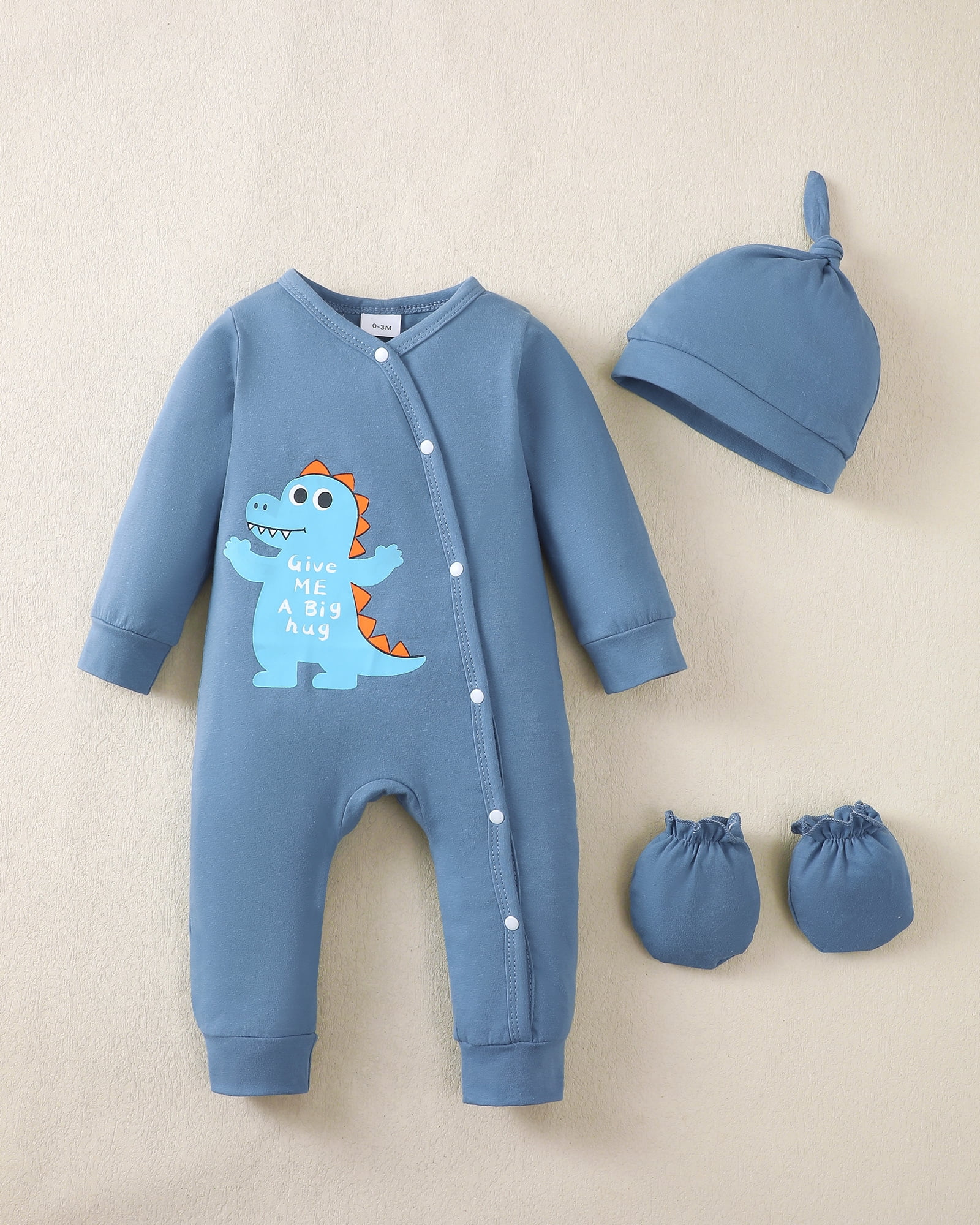 KIMI BEAR Newborn Baby Boys Layette Set 6-12 Months Shower Gift 4-Packs Pant Sets Romper Set Short Sleeves Long Sleeves Romper Dinosaur Print Clothes with Hats and Gloves 15pcs Clothes Blue