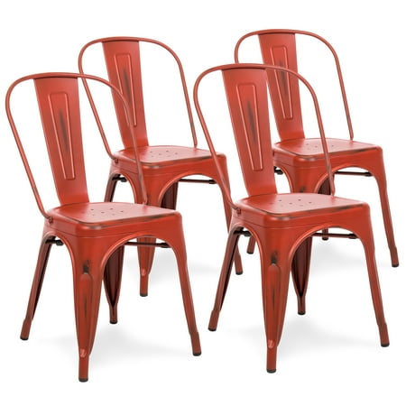 Best Choice Products Set Of 4 Stackable Industrial Distressed Metal Bistro Dining Side Chairs for Home, Dining Room, Cafe - (Red Leather Chairs Best Price)