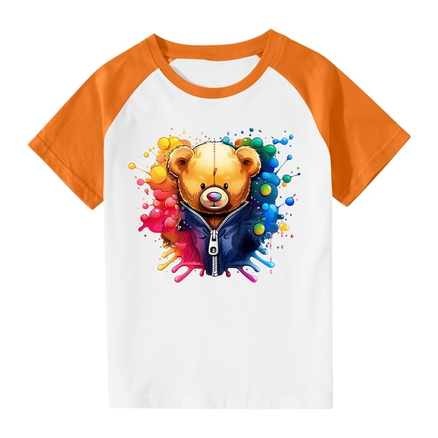 RXIRUCGD 2025 Vêtements d'Été pour Enfants Tout-Petits Garçons Filles Mode Mignon Col Rond Imprimé Manches Courtes Haut
