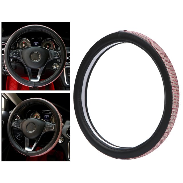 Funda para volante Yotijar cubierta de volante de diamante cuero rojo