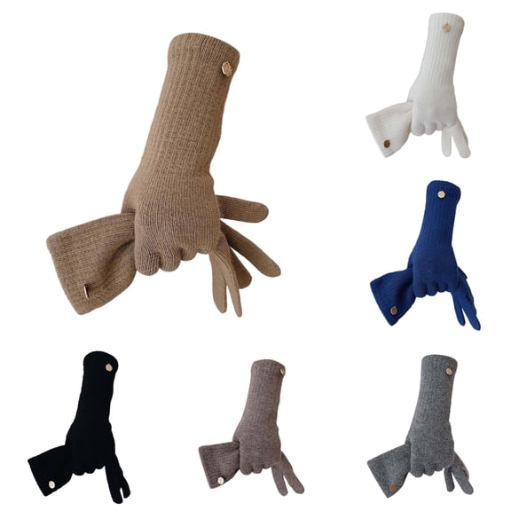 GPOECD Gloves for Women Women Solid Thermal Warm Finger Mobile Phone Long Knitted Gloves