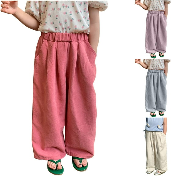 Swuxness Girls Casual Long Pants, Fall Pants for Girls, Girls Wide Leg Pants with Elastic Waist Soft Lightweight for Toddler and Big Kids Blue, 12-18 Months