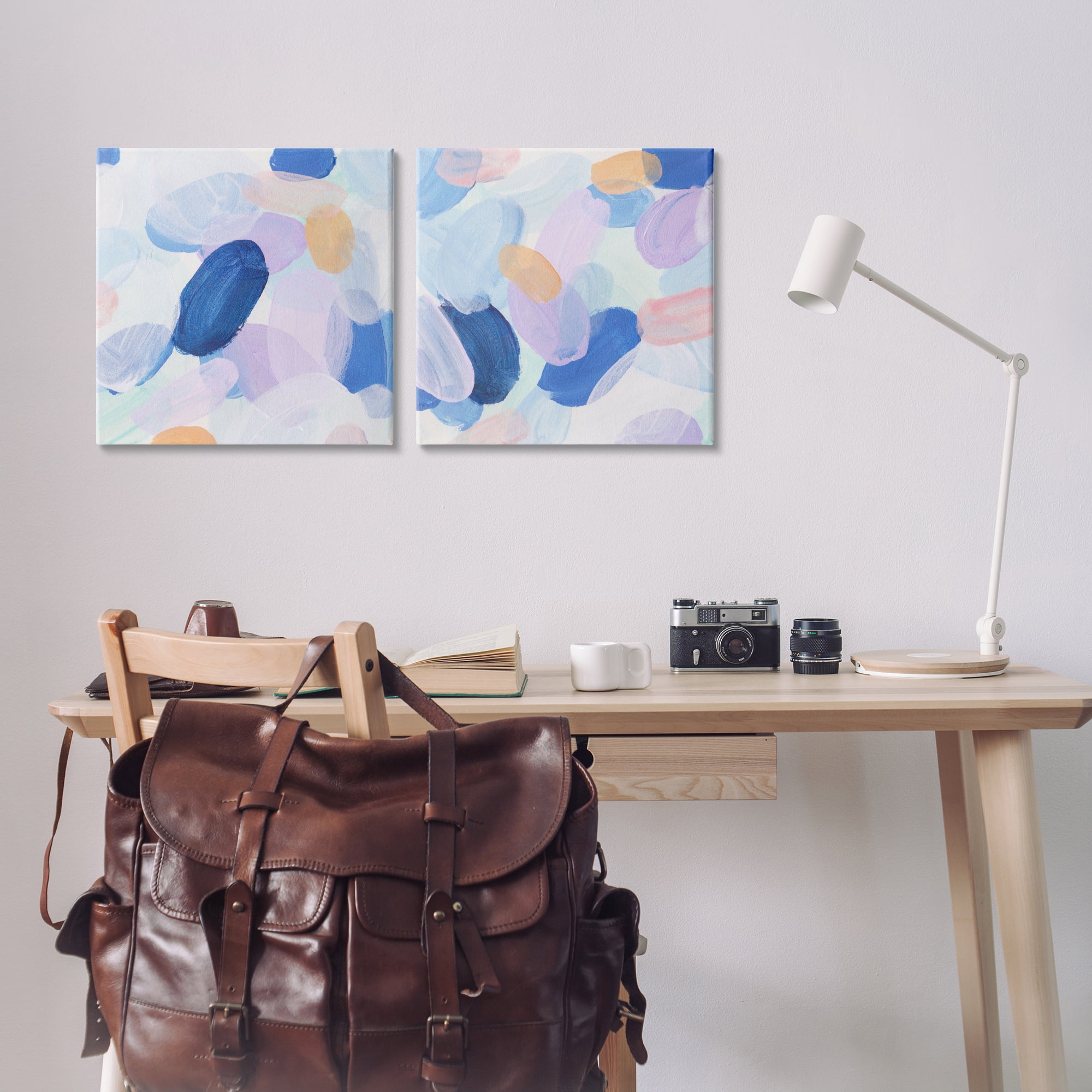 Stupell Industries Oval Lavender Blue Abstract Abstract Painting Wrapped Canvas Art Print Wall Art, 17 x 17, Set of 2