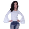 thumbnail image 1 of Moomaya T-Shirt à Manches Longues Évasées pour Femmes, Col Rond, Uni, Coupe Décontractée, T-Shirt d'Été, 1 of 6