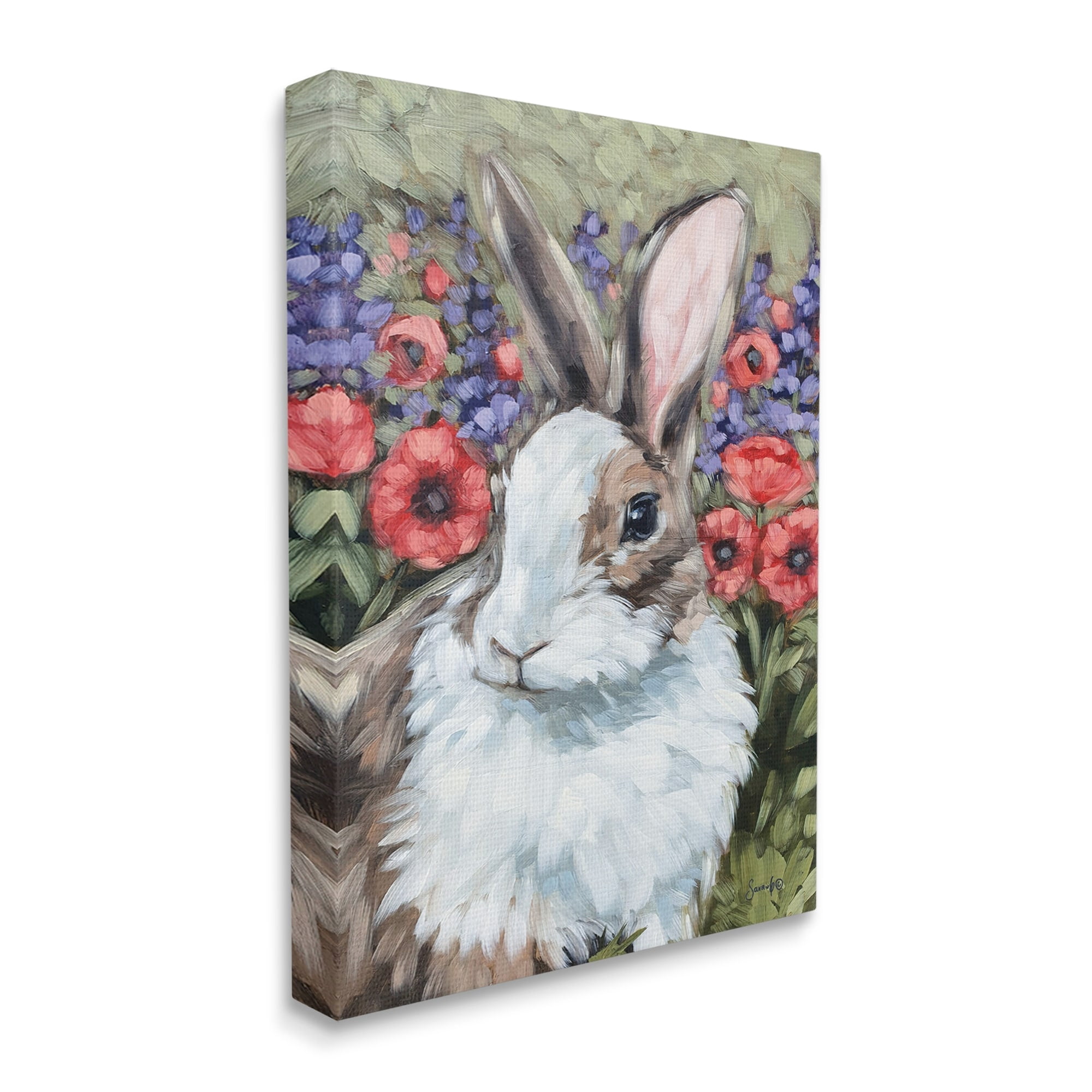 Stupell Rabbit Flower Meadow Nature Animals & Insects Painting Gallery Wrapped Canvas Print Wall Art