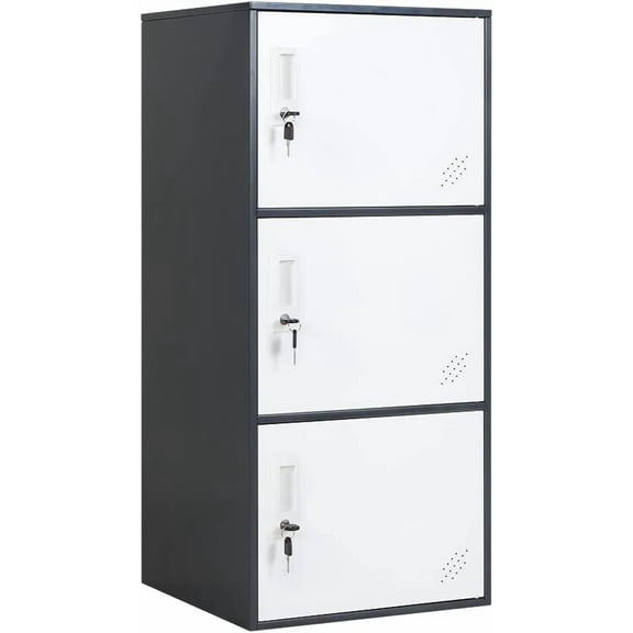 3 Door Vertical Stackable Storage Cabinet with Lock,Anti-Failing Device, Metal Lcoker,Organizer for Office, Home, Gym, School,Employee,Kids. (Grey)