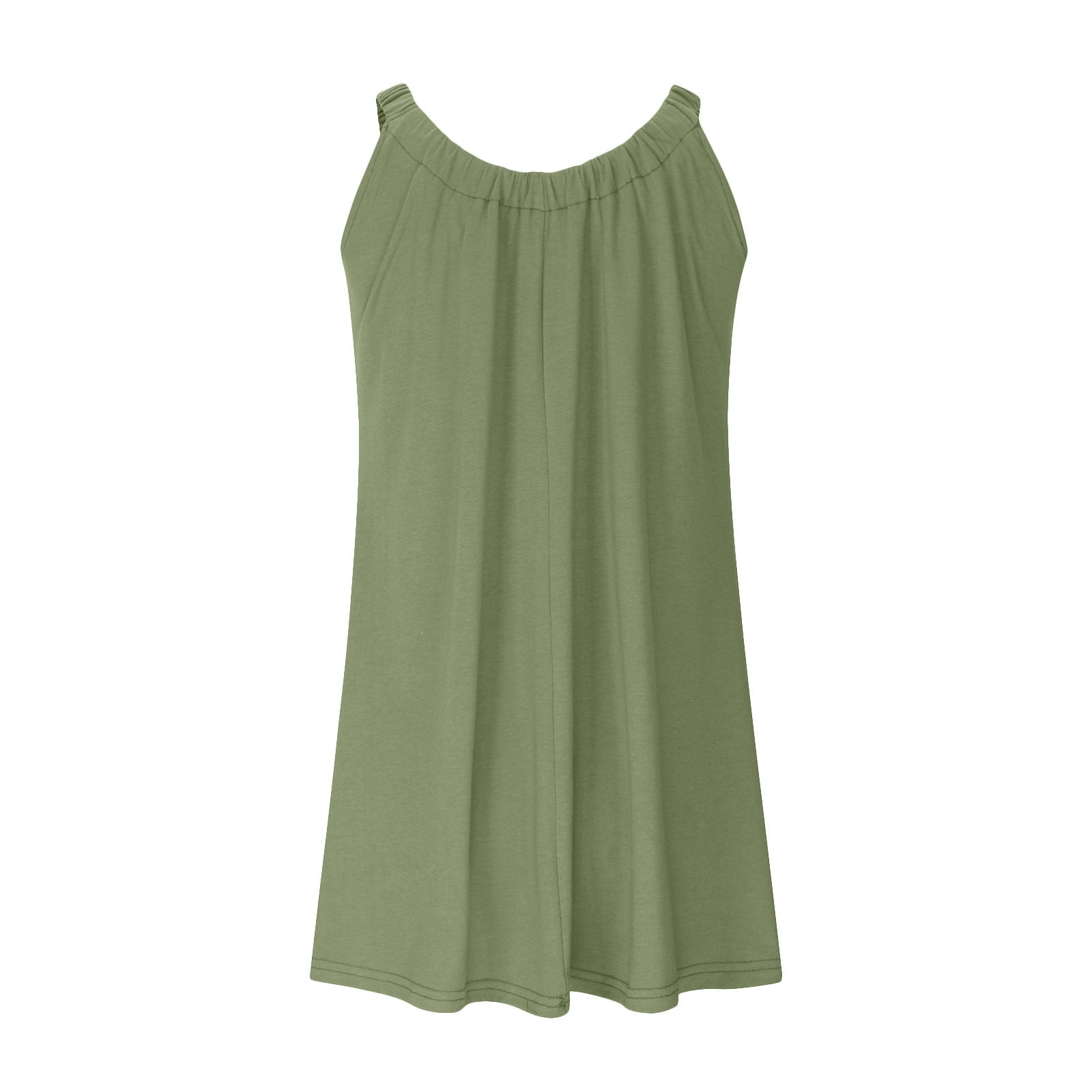 ZVAVZ Womens Sleeveless Pocket Tank Dress Short Summer Halter Dresses Solid Color Loose Flowy T-Shirt Dresses Army Green,L