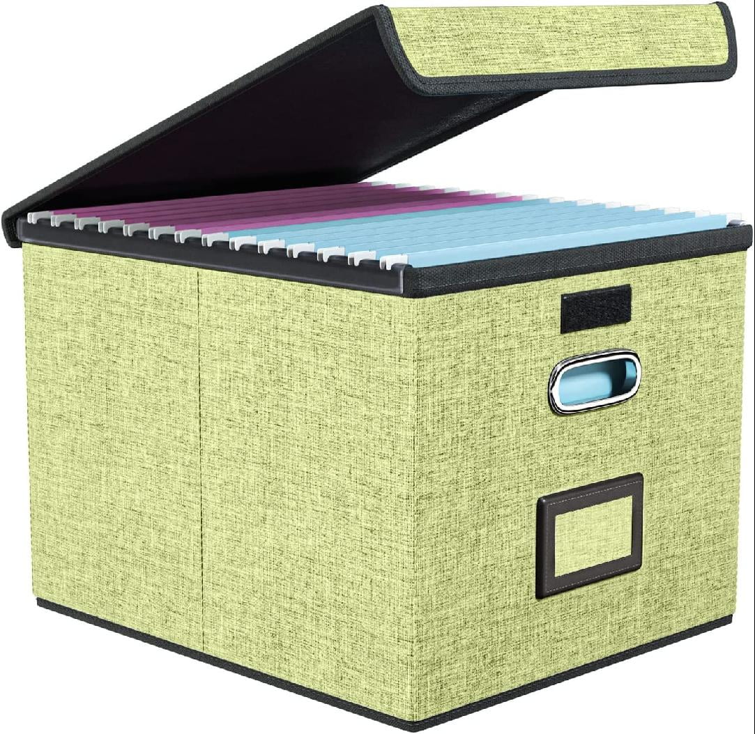 Collapsible File Storage Organizer Boxes with Lids, Linen Office