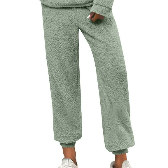 GILIGEGE Women's Fuzzy Fleece Pajama Pants Warm Winter Lounge Pj Pants Cozy Comfy Sweatpants Flannel Fluffy Pajama Pants Sleep Bottoms Flannel Pj Pants Women Fuzzy Sleepwear Green S