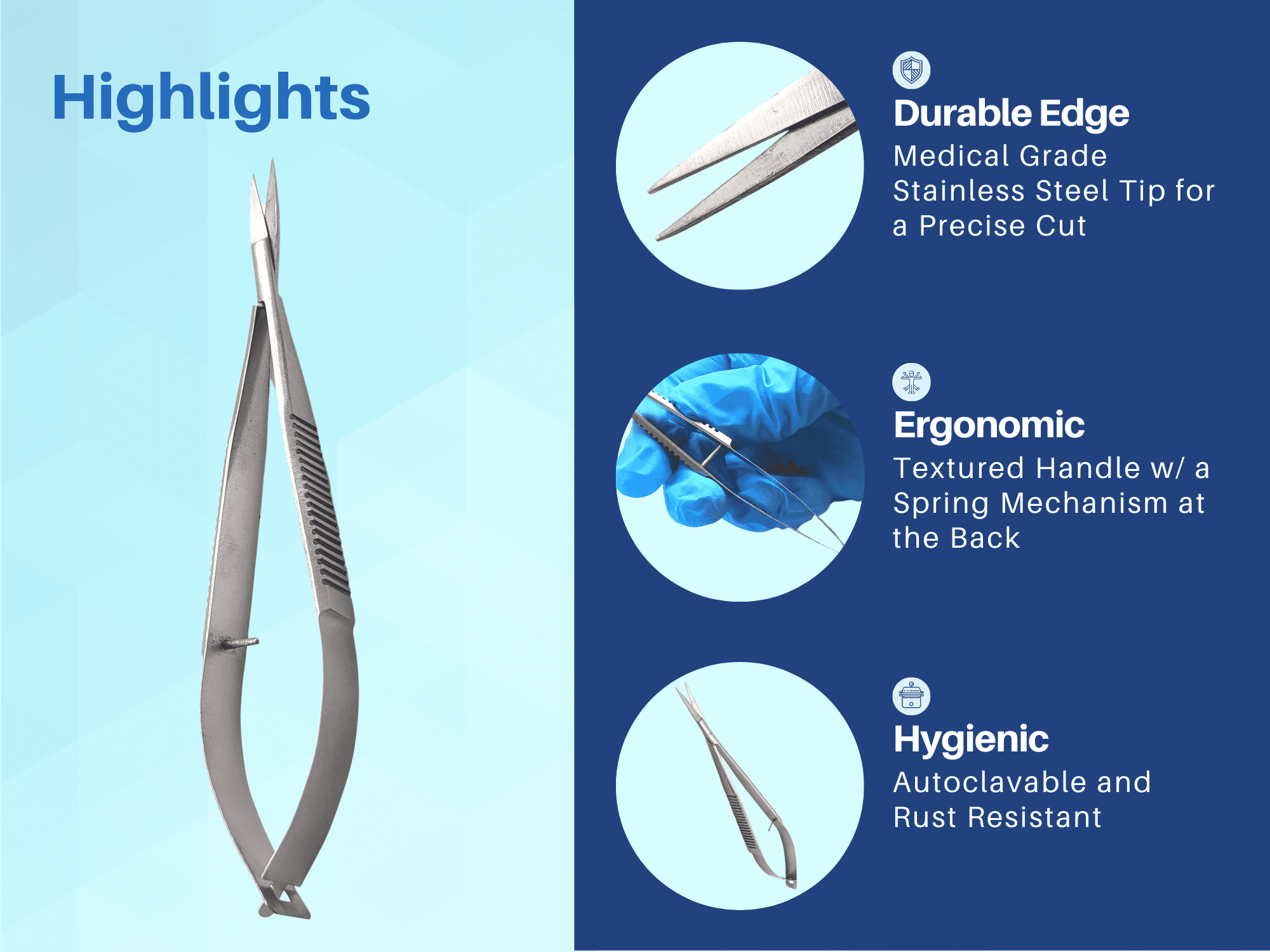 3 Pcs Micro Scissors 5.5" Straight Castroviejo Stitch Cutting Sharp Silver by Wise Linkers Brand