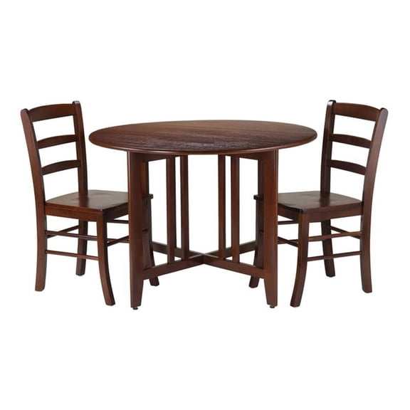 Winsome Alamo 3-Piece Round Drop Leaf Solid Wood Dining Set in Walnut