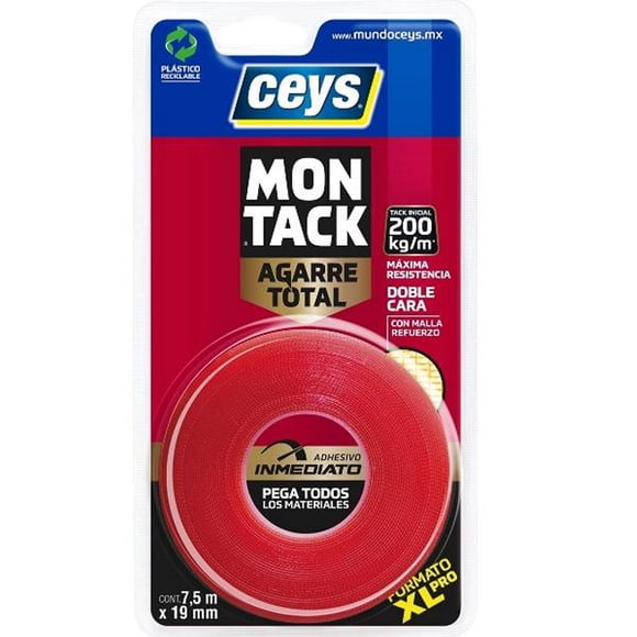 montack xl pro cinta de montaje agarre total doble cara 7.5 mts