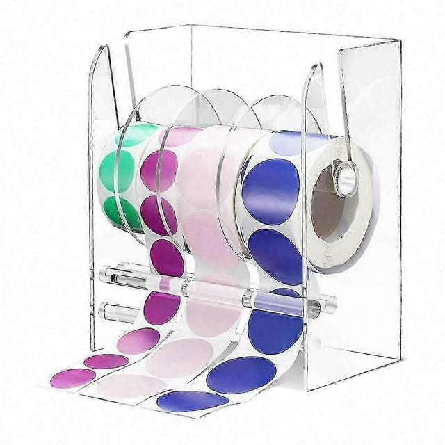 Adjustable Acrylic Label Dispenser Sticker Roll Holder for Clear Labels with 4 Disks