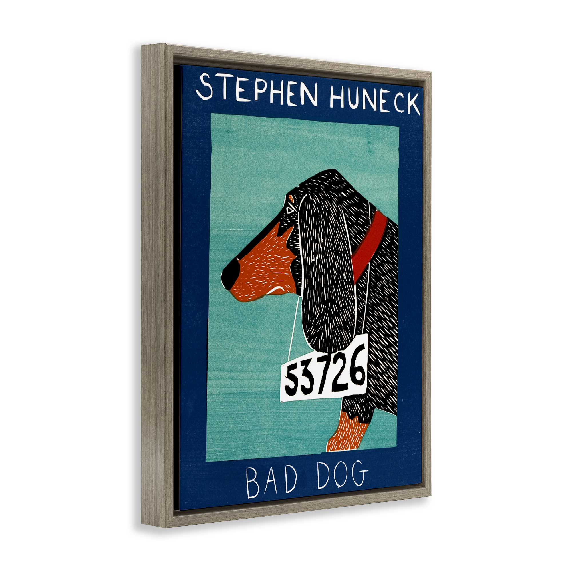 Bad Dog Dachshund Brown Framed Floater Canvas Wall Art, design by Stephen Huneck