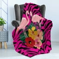 thumbnail image 4 of Pink Zebra Soft Flannel Fleece Blanket, Exotic Love Pink Flamingos on Hibiscus Bouquet Striped Background Boho Graphic, Cozy Plush for Indoor and Outdoor Use, 50" x 70", Multicolor, by Ambesonne, 4 of 5