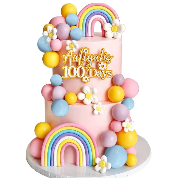 ZYLER- Colorful Rainbow And Daisy Cake Toppers Set For Birthday And Party Decor