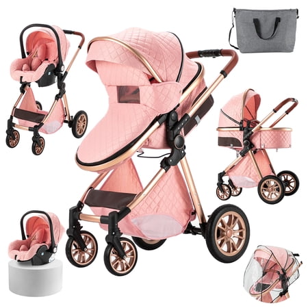 Stroller 3-in-1 Travel System for Newborn to Toddler Support One Key Folding,Unisex,Pink