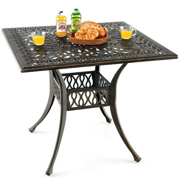Topbuy 35.4 Inches Outdoor Dining Table All-Weather Cast Aluminum Table with 2.2" Umbrella Hole 4 Person Square Dining Table