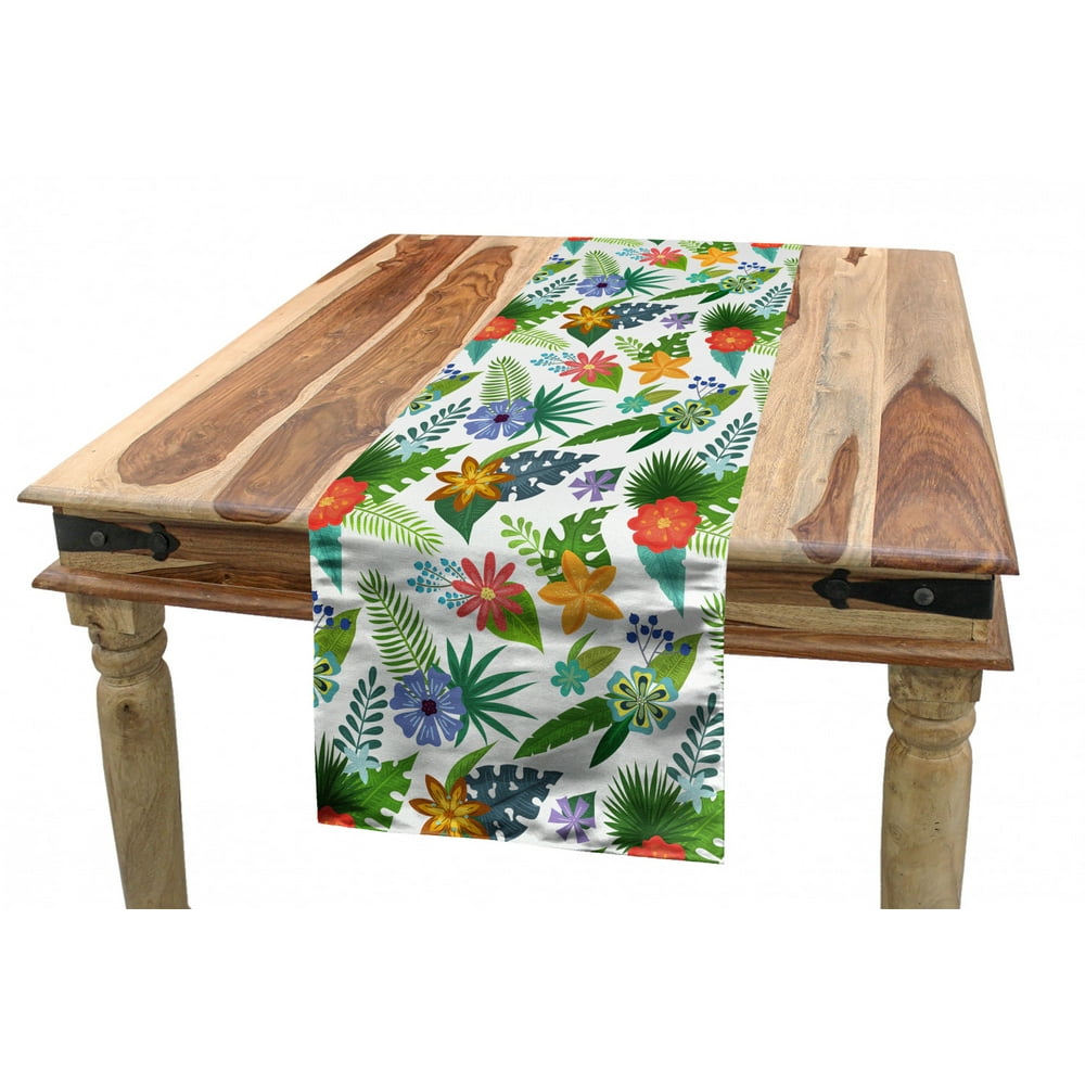 Floral Table Runner, Hawaiian Composition of Colorful Flowers and