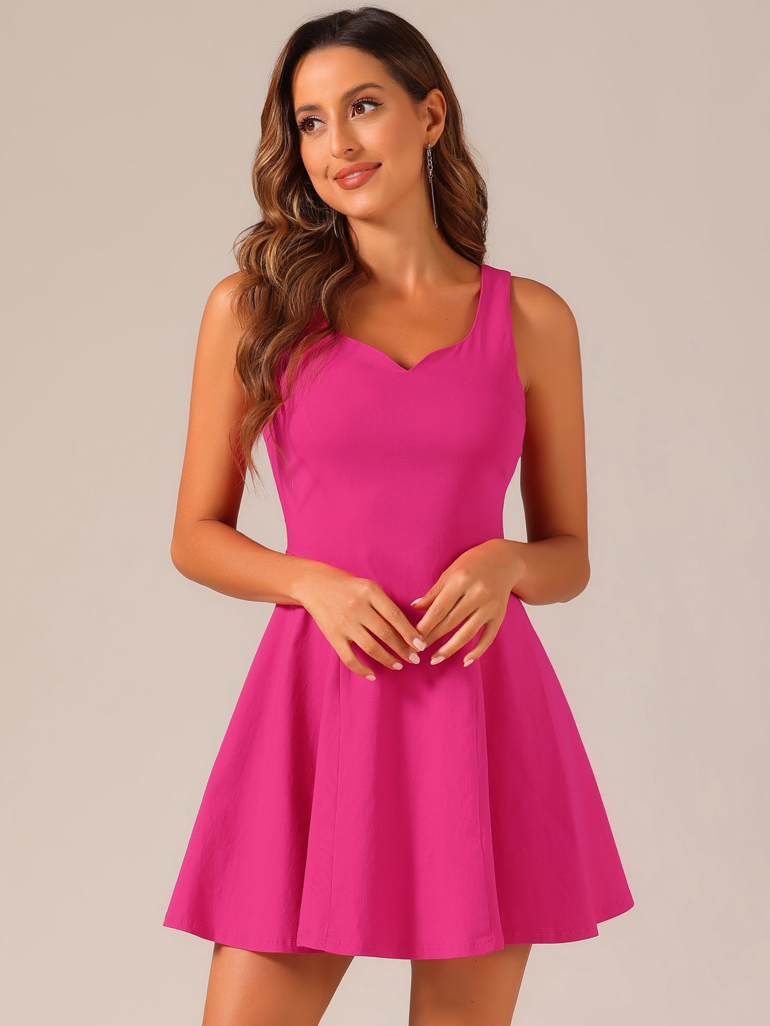 DARING DIVA Sweetheart Neck Flared Swing Cocktail Dress XS Hot Pink