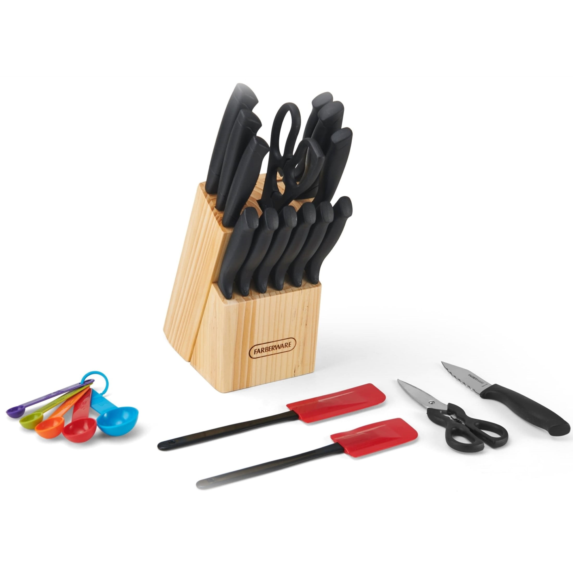 Farberware Classic 23 Piece Never Needs Sharpening Dishwasher Safe Stainless Steel Cutlery and Utensil Set in Black