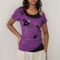 thumbnail image 2 of Jamsmile Womens T-Shirts Vintage Y2K Cutout Neck Two Piece Design Short Sleeve Tshirts Summer Short Crop Tops Slim Tees Shirts, 2 of 4