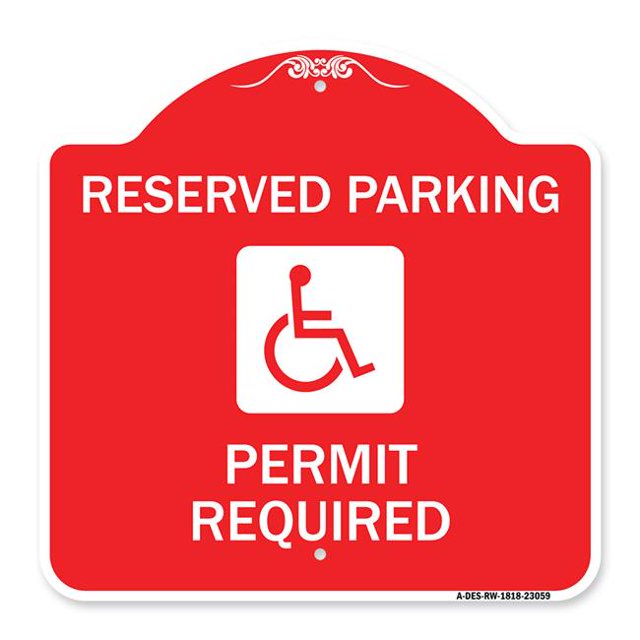 SignMission A-DES-RW-1818-23059 18 x 18 in. Designer Series Sign - Reserved Parking Permit Required with Graphic, Red & White