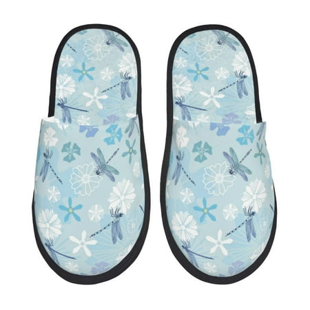 

Slippers for Women/Men - Dragonfly Flower Light Blue Soft Plush Warm Slip-on Slippers House Slippers Indoor House Shoes