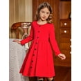 thumbnail image 3 of Oudiya Girls Button Down Dresses Midi Long Sleeve A-line Casual Dress with Pockets, 4-14Y, 3 of 7