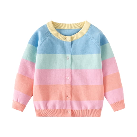 Beautyzll Toddler Kids Girls Rainbow Knit Sweater for 3-8T Long Sleeve Cotton Sweaters