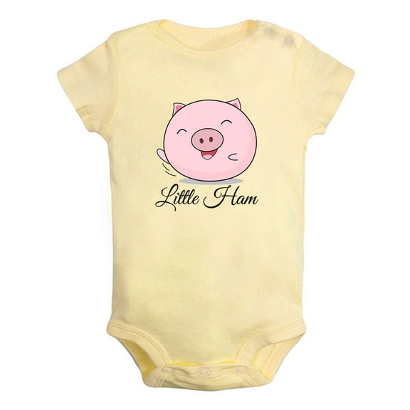 iDzn Little Ham Funny Rompers For Babies, Newborn Baby Unisex Bodysuits, Infant Cute Pig Jumpsuits, Toddler 0-12 Months Kids One-Piece Oufits (Yellow, 0-6 Months)